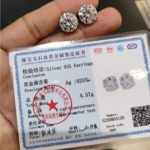 Authentic with Card Brand New 5 Carat Mossanite Silver 925 Woman’s Stud Earrings